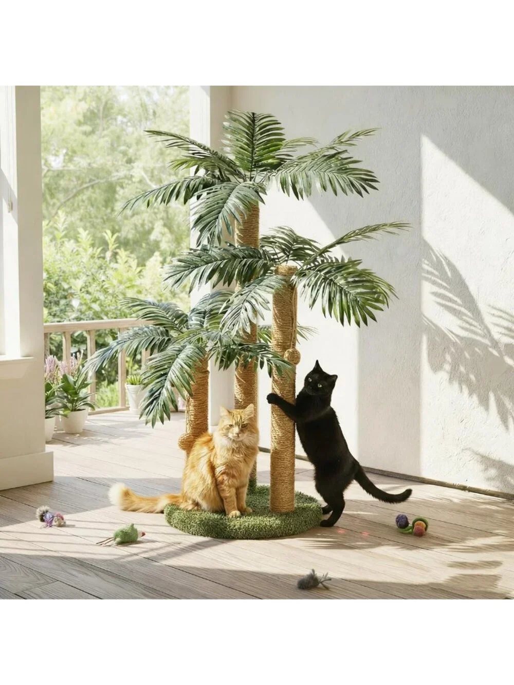 31.5-Inch Cat Scratching Post Tree with 3 Poles & 2 Dangling Balls for Indoor